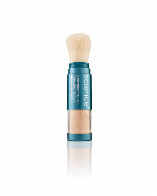 Colorescience Sunforgettable Brush-On Shield SPF 50, a mineral powder sunscreen for on-the-go reapplication