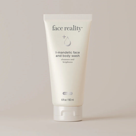 Face Reality L-Mandelic Face and Body Wash, a sulfate-free exfoliating acne cleanser for face and body