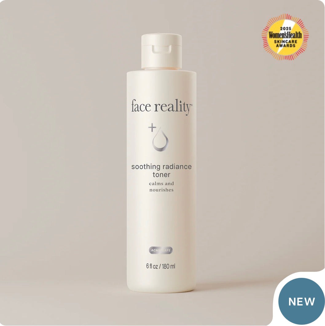 Face Reality Soothing Radiance Toner, an acne-safe toner that reduces redness and restores radiance